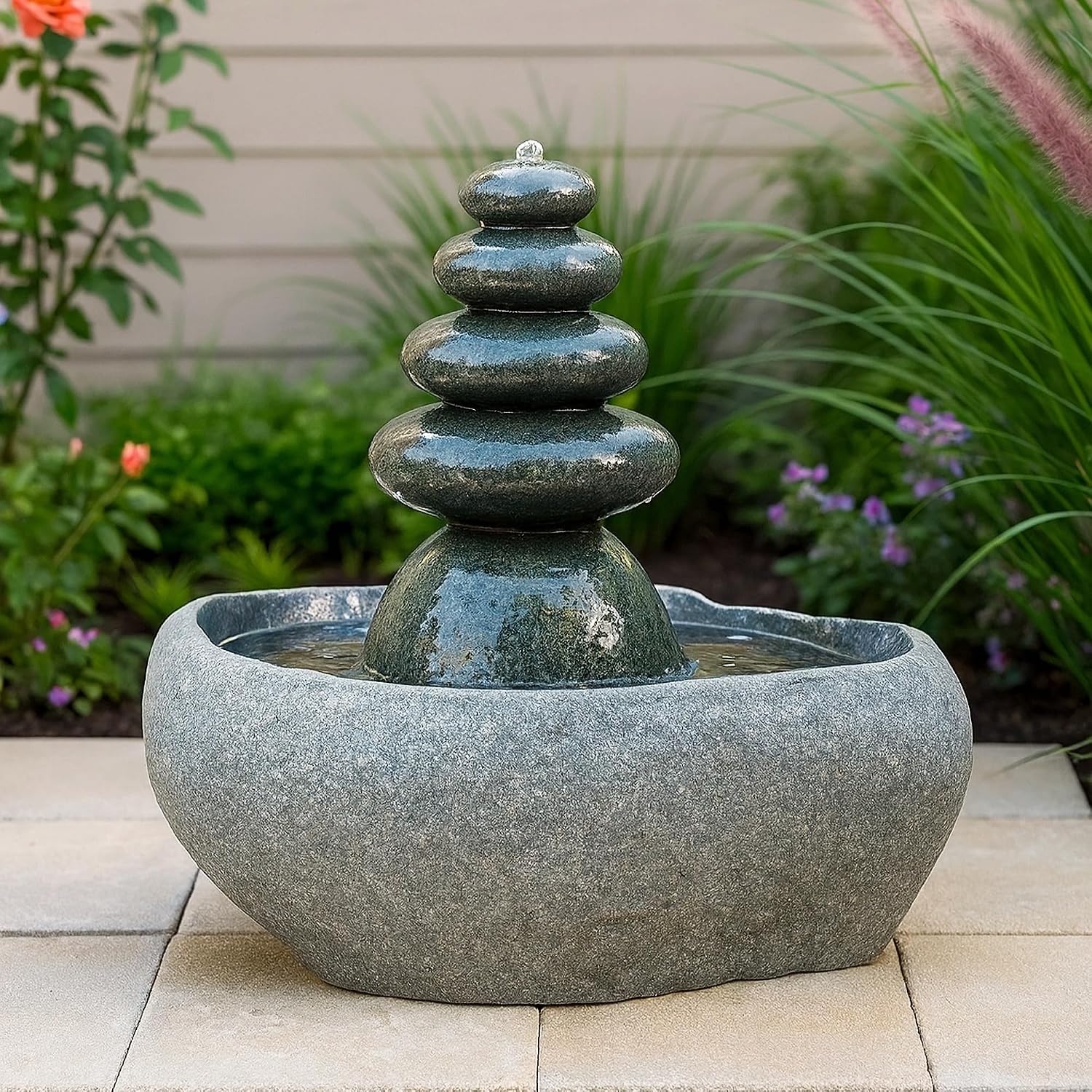 Garden Age Supply Quintuple Rock Cairn Tabletop Water Fountain, Five Rock Fountain Perfect for Indoor Decoration