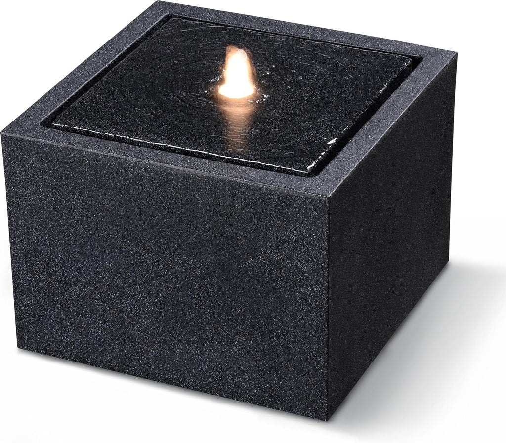 12.79' H Outdoor Water Fountain Made with Eco-Friendly Recyclable Materials, Polyethylene Square Bubbler Outdoor Fountain, Garden Decor with LED Light for Patio, Porch, Backyard