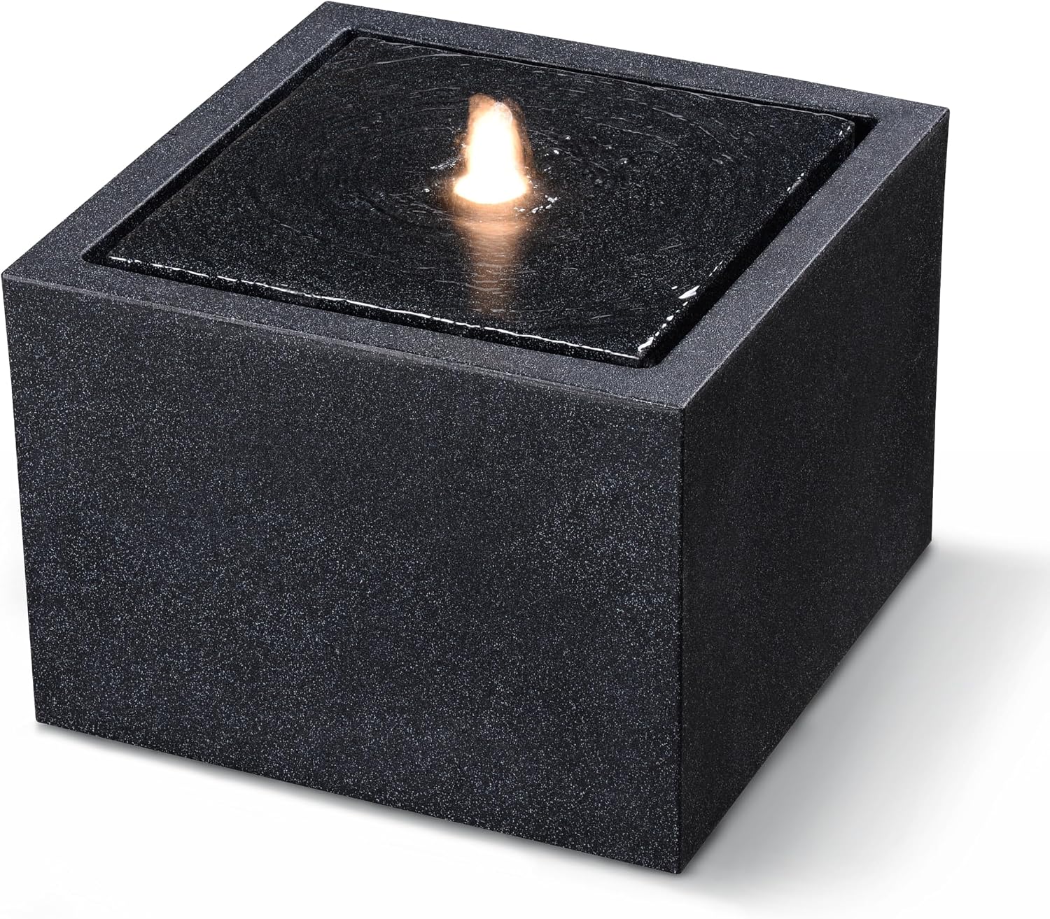 12.79' H Outdoor Water Fountain Made with Eco-Friendly Recyclable Materials, Polyethylene Square Bubbler Outdoor Fountain, Garden Decor with LED Light for Patio, Porch, Backyard