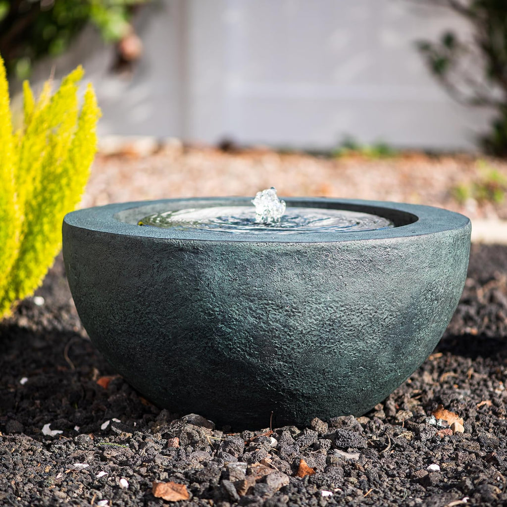 XBrand 19.8' W Round Sphere Water Fountain Indoor Outdoor with LED Light, Polyresin Bubbler Feature for Patio Garden Yard Home Décor, Dark Green