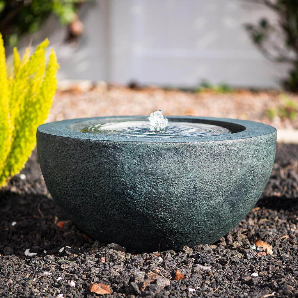XBrand 19.8' W Round Sphere Water Fountain Indoor Outdoor with LED Light, Polyresin Bubbler Feature for Patio Garden Yard Home Décor, Dark Green