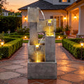 32.5' Modern Outdoor Water Fountain with LED Lights, 5-Tier Stacked Blocks Garden Fountain Cascading Waterfall Feature for Relaxing Garden, Patio, Backyard, Deck, Porch or Home Décor