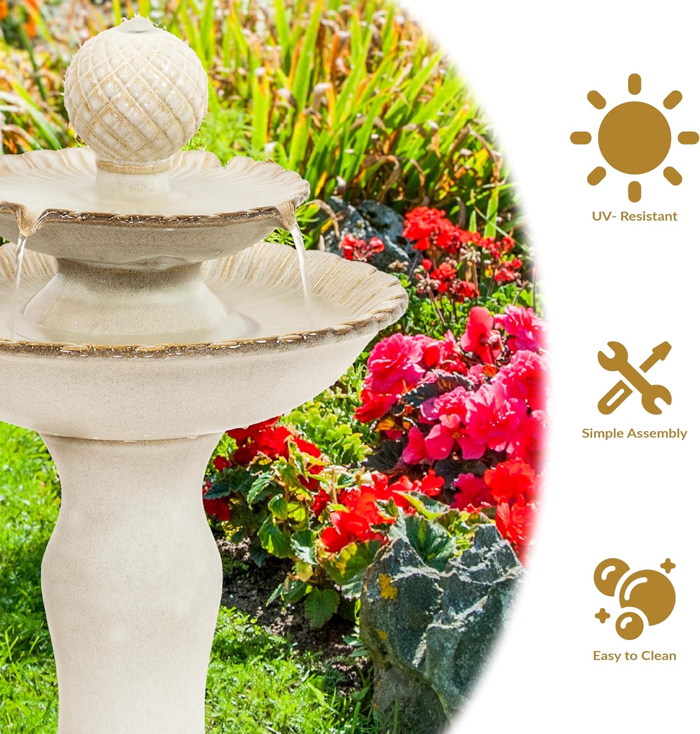 Sunnydaze 27' H 2-Tier Ceramic Water Fountain - Outdoor Water Feature for Patio, Yard, Balcony - Garden Fountain - White