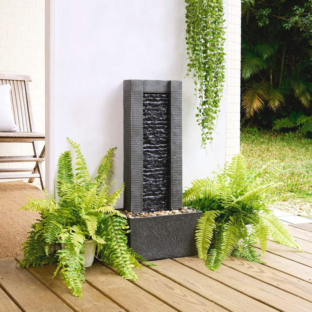 Teamson Home 29.25' Demeter Indoor/Outdoor Modern Waterfall Fountain with LED Lights, Black and Stone Gray