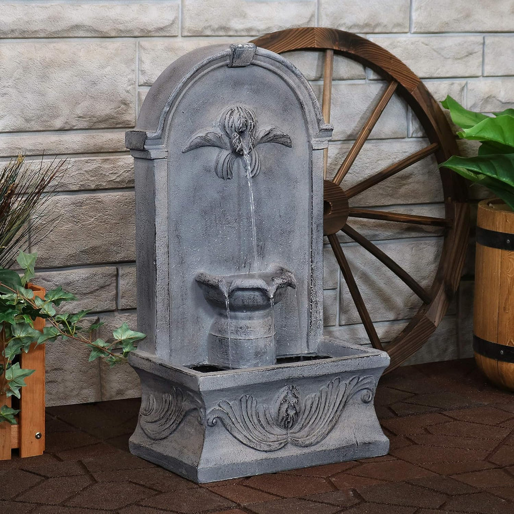 Sunnydaze 28-Inch Outdoor French-Inspired Flat Back Water Fountain - Glass Fiber Reinforced Concrete Construction