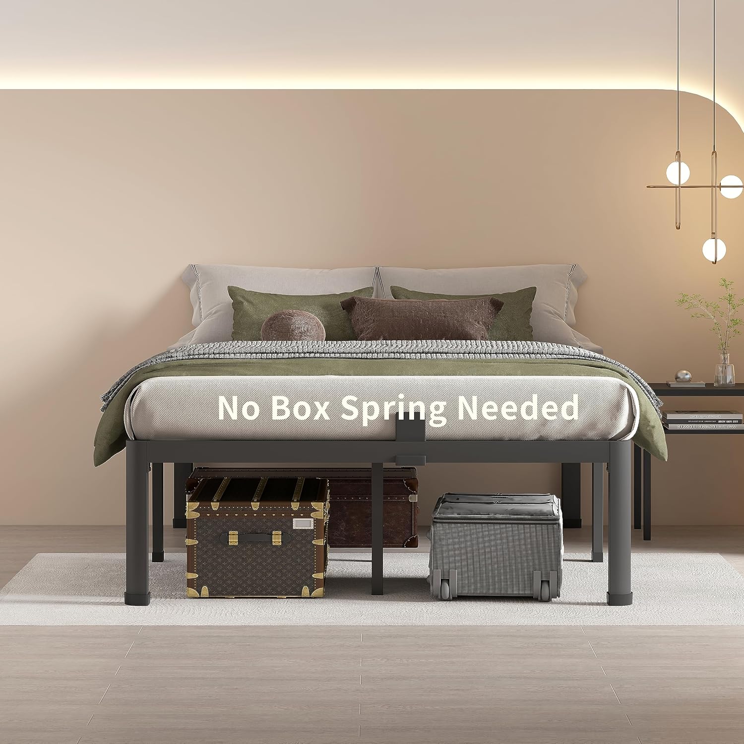 MAF 14 Inch Queen Metal Platform Bed Frame with Round Corner Legs, 3000 LBS Heavy Duty Steel Slats Support, Noise Free, No Box Spring Needed, Easy Assembly