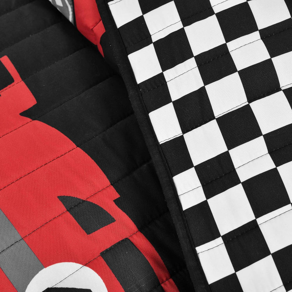 Lush Decor Racing Cars Reversible Quilt Queen Size 5 Piece Set Full/Queen Black & Multi - Kids Bedding Set Queen Quilt - Car Decor