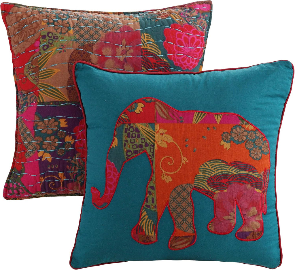 Greenland Home Jewel 100% Cotton Kantha Quilted Reversible Bedding Set, Twin (4 Piece), Red