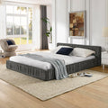 Ball & Cast Queen Size Low Bed Frame,Chenille Upholstered Platform Bed with Pleated Design Headboard,Grounded Floor Bed with Wood Slat Support,No Box Spring Needed,Grey