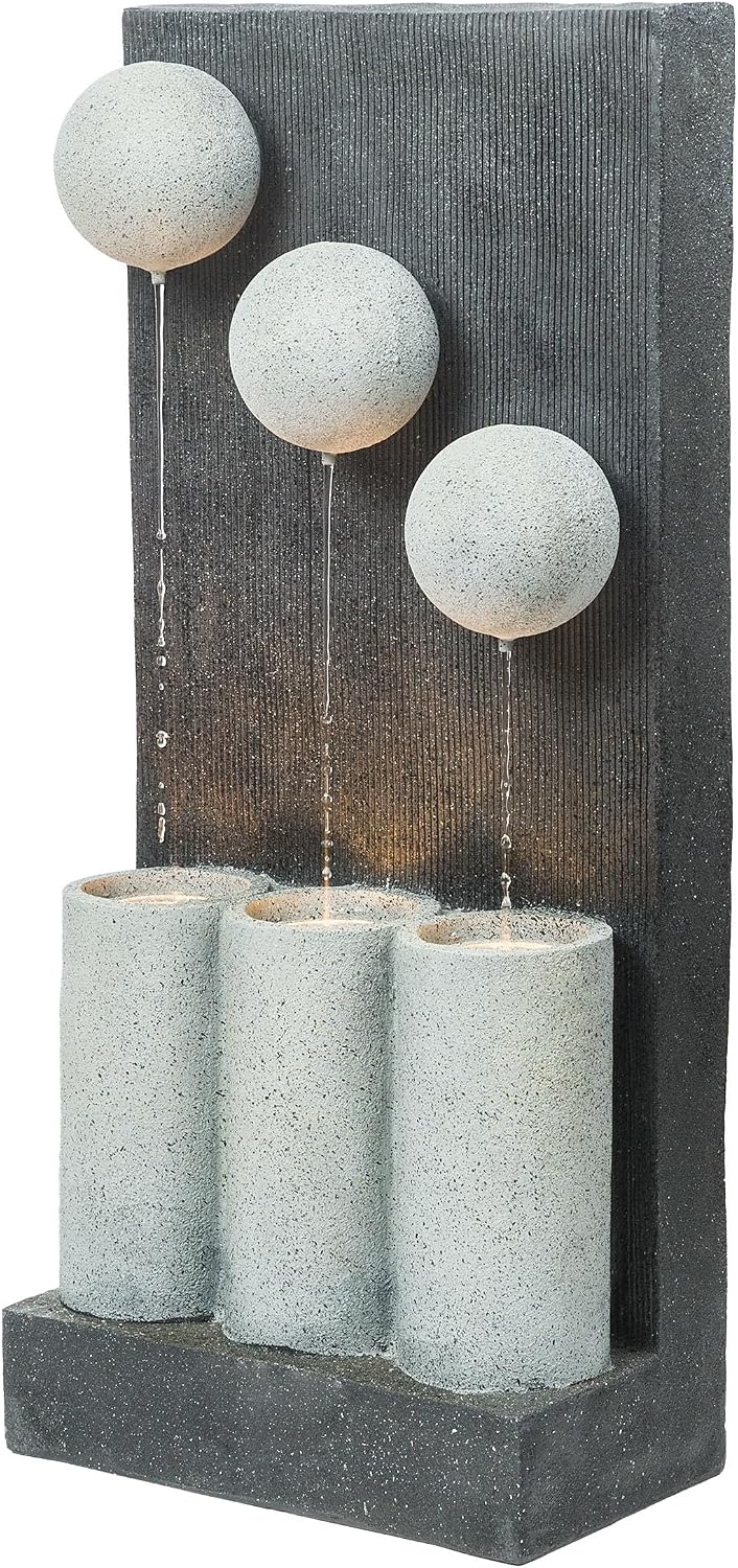 Alpine Corporation 37' Tall Outdoor Floor Calming Infinity Fountain with LED Lights, 3-Tier Modern Water Fountain, Gray