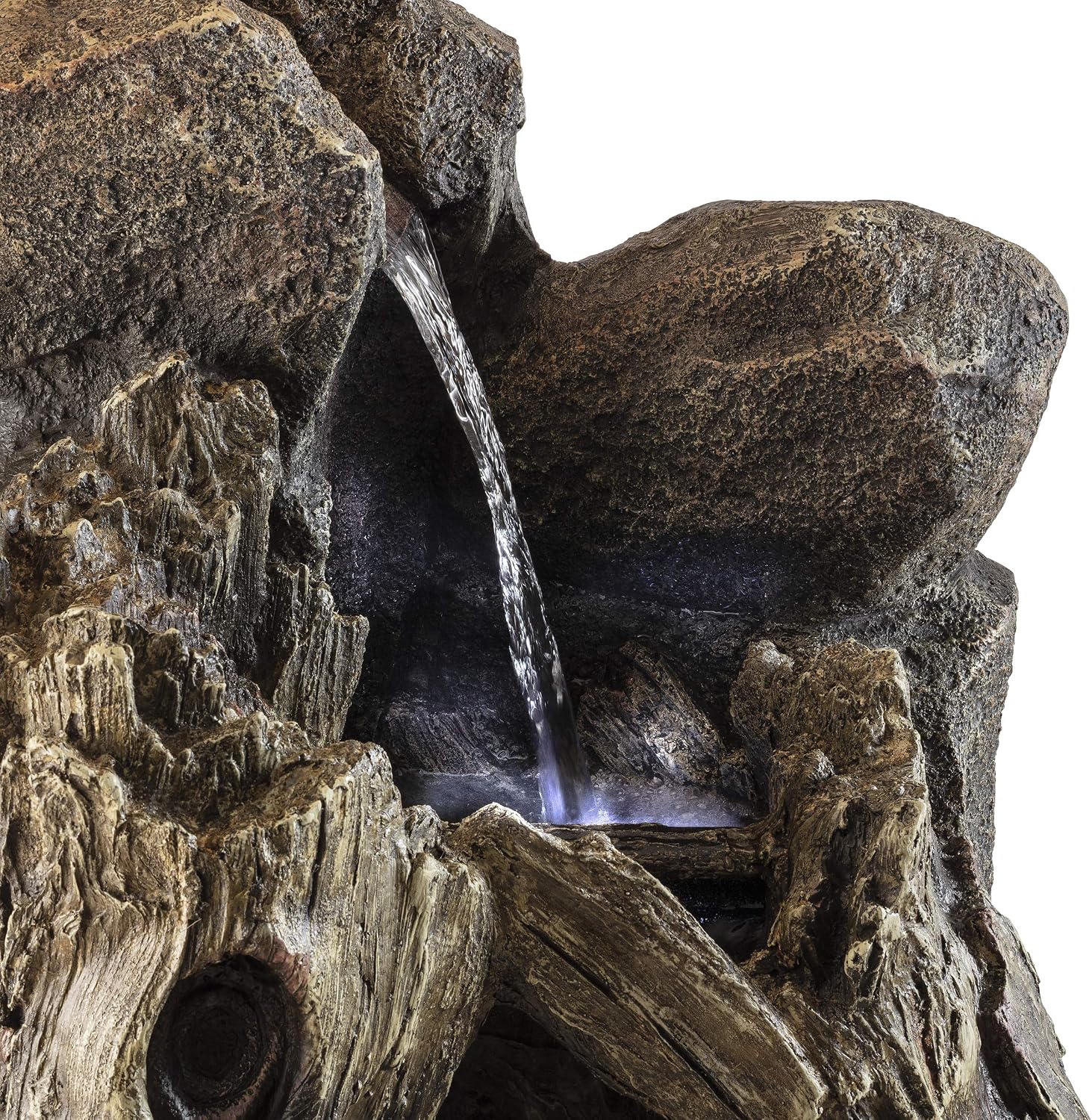 Alpine Corporation WIN270 52' Outdoor Rainforest Waterfall Tree Trunk Fountain with LED Lights, Cascading Water Feature for Garden, Patio, Backyard & Landscape Décor, Rustic, Brown