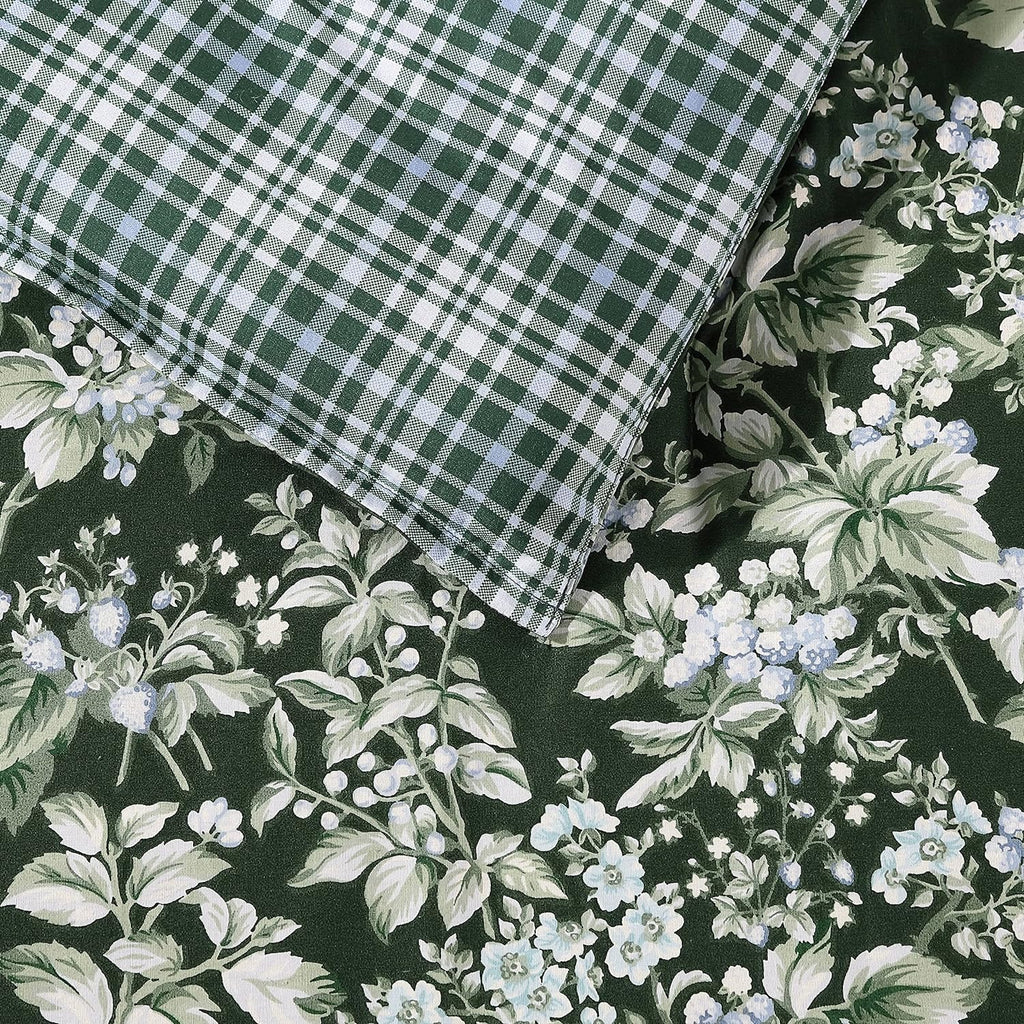 Laura Ashley – Queen Comforter Set, Reversible Floral Bedding with Matching Shams & Bonus Decorative Pillow Covers, Medium Weight, 7-Piece, College Dorm Room Essentials (Bramble Floral Green)