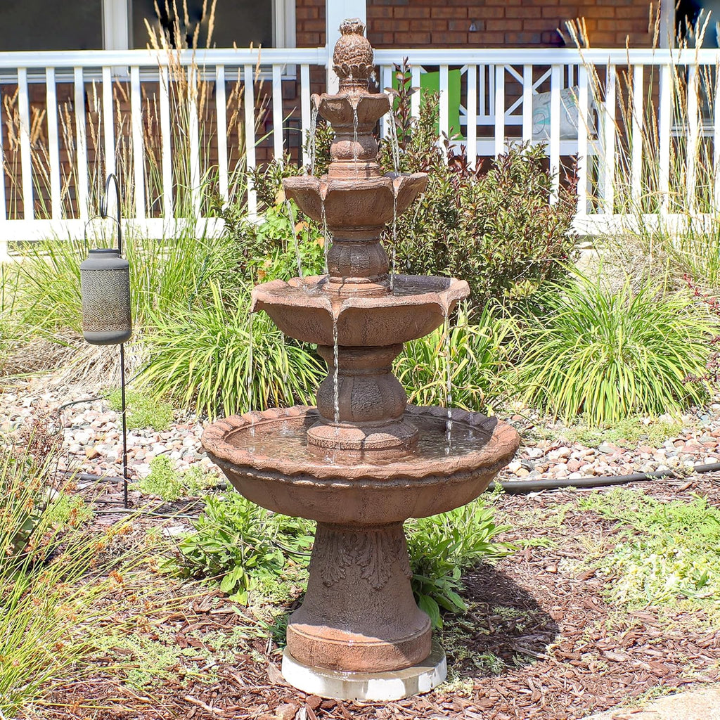 Sunnydaze Pineapple 52-Inch 4-Tier Outdoor Water Fountain - Tall Outdoor Fountain for Garden, Patio or Yard - Earth