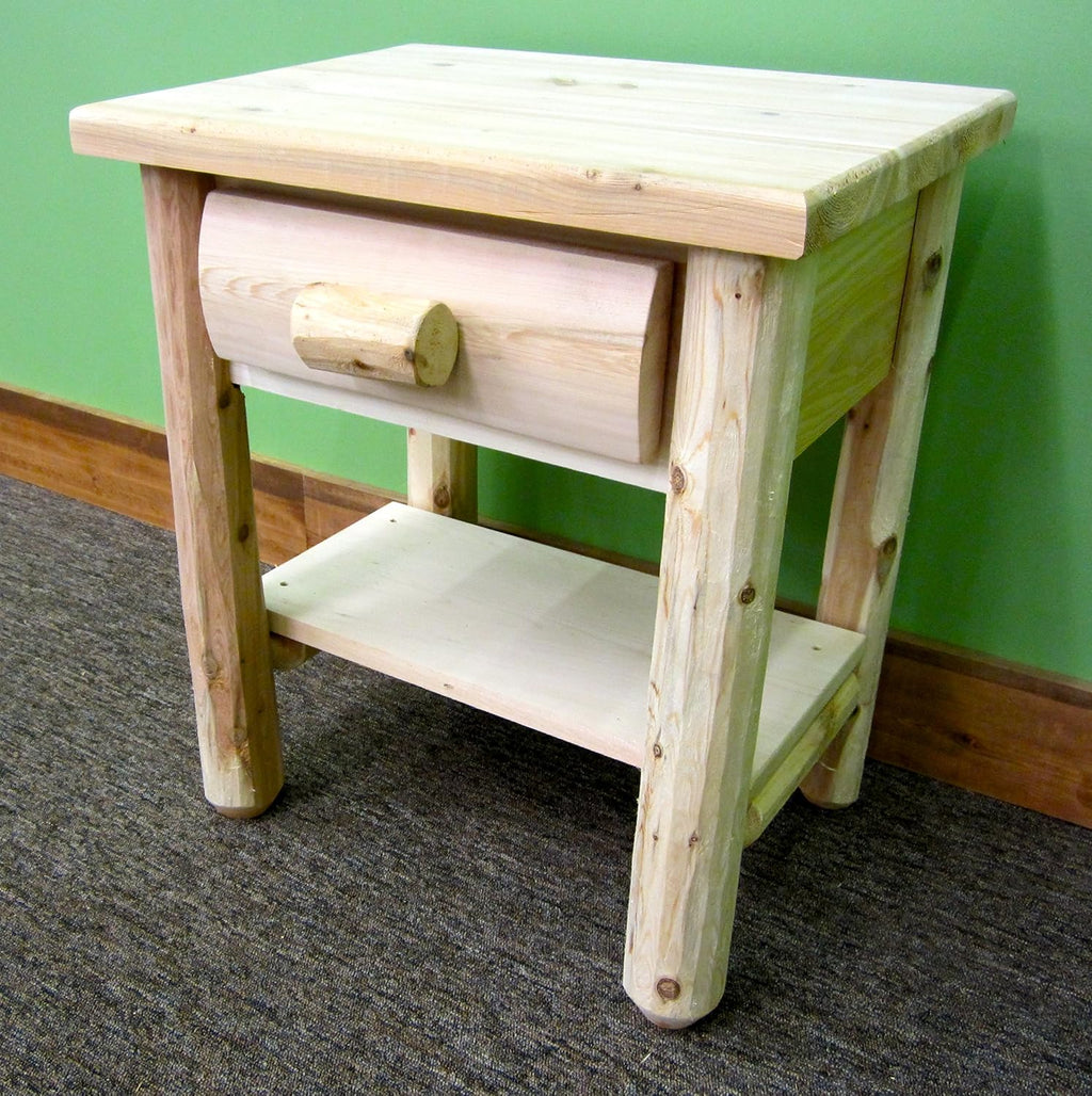 Log Bedroom Set - 5 Piece - Unfinished/Solid White Cedar/Amish Made/Queen Bed