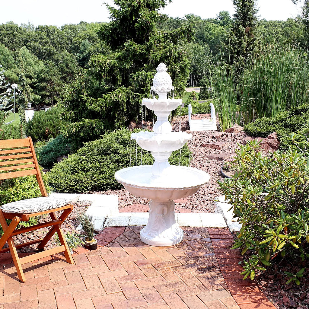 Sunnydaze 57' H Welcome 3-Tier Water Fountain - Large Electric Water Fountain with Pineapple Topper for Garden, Patio or Yard - White