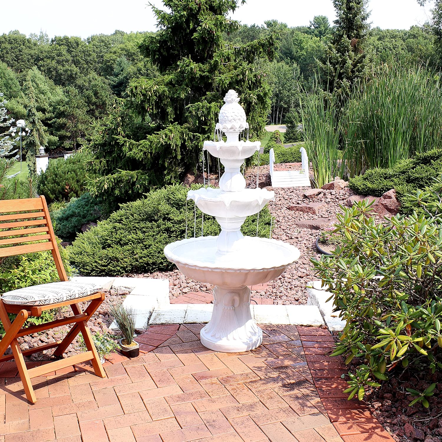 Sunnydaze 57' H Welcome 3-Tier Water Fountain - Large Electric Water Fountain with Pineapple Topper for Garden, Patio or Yard - White