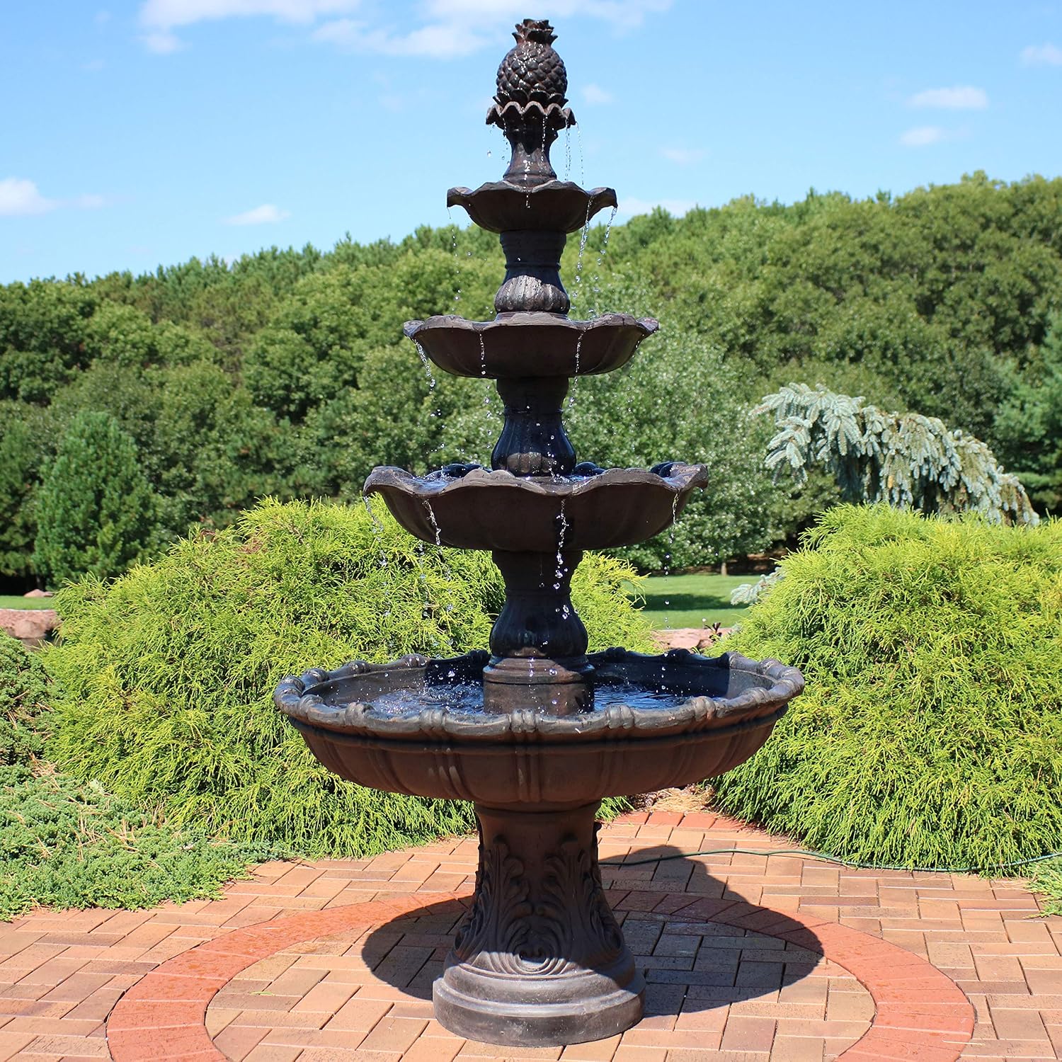 Sunnydaze Grand Courtyard 4-Tier Large Outdoor Water Fountain - 80' Tall Outdoor Fountain - Tiered Electric Garden Water Feature for Patio, Backyard, or Yard - Faux Stone Resin - Dark Chestnut
