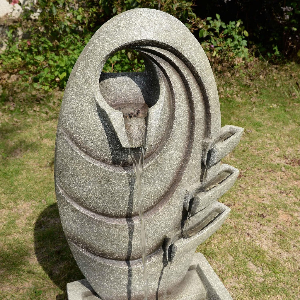 Teamson Home Modern Oval Outdoor Water Fountain–LED Light with Adjustable Flow & Electric Pump, Gray