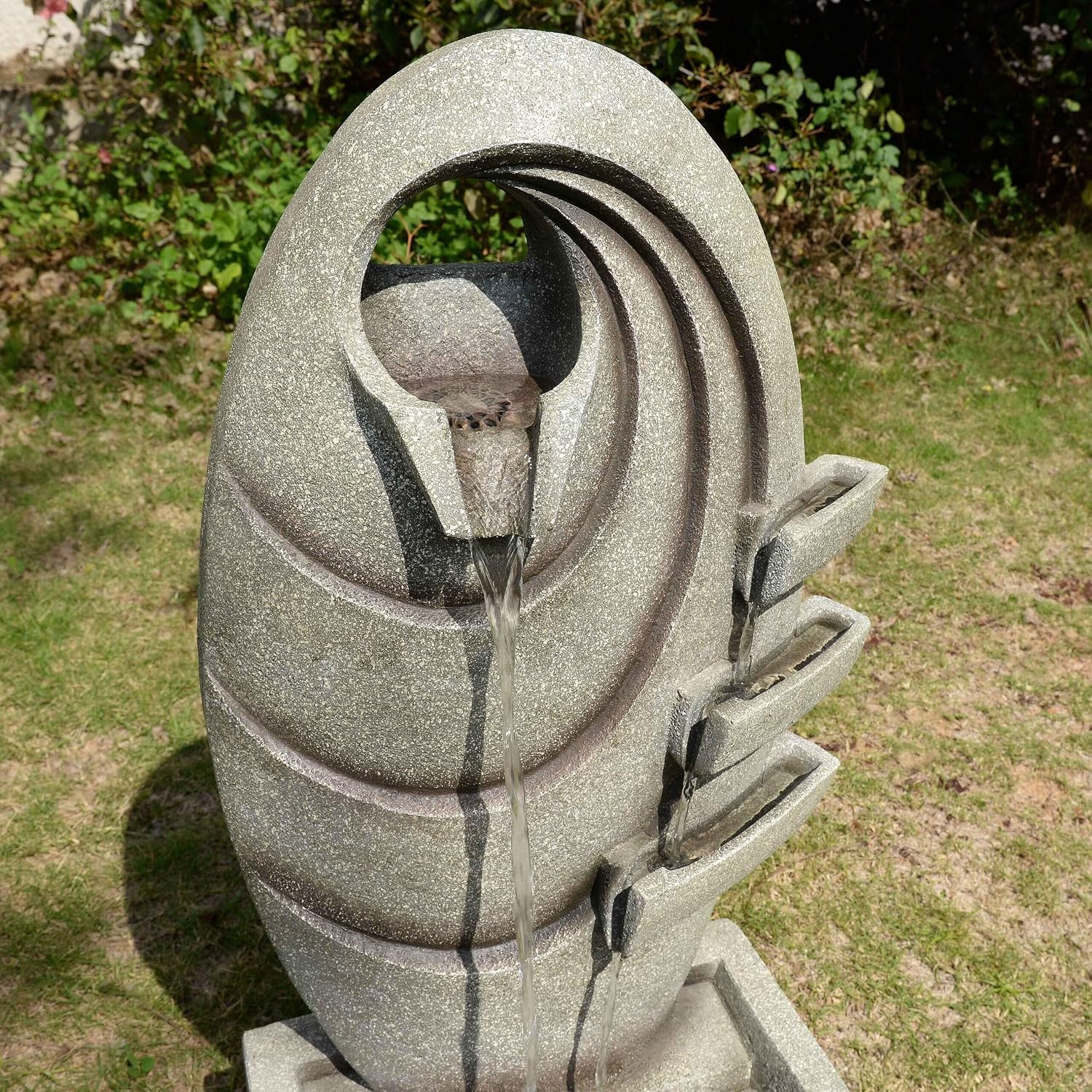 Teamson Home Modern Oval Outdoor Water Fountain–LED Light with Adjustable Flow & Electric Pump, Gray