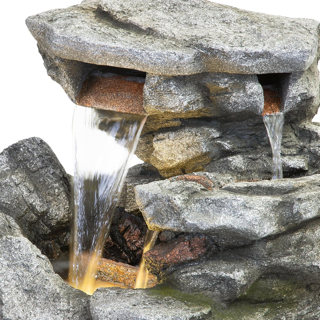 Alpine Corporation 41' Tall Outdoor Cascading Rainforest Rock Waterfall Floor Fountain with LED for Gardens, Patios, and Yards, Brown