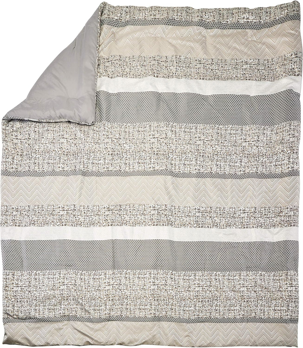 Madison Park Luxury Comforter Set-Traditional Jacquard Design All Season Down Alternative Bedding, Matching Bedskirt, Decorative Pillows, King(104'x92'), Rhapsody, Striped Grey/Taupe 7 Piece