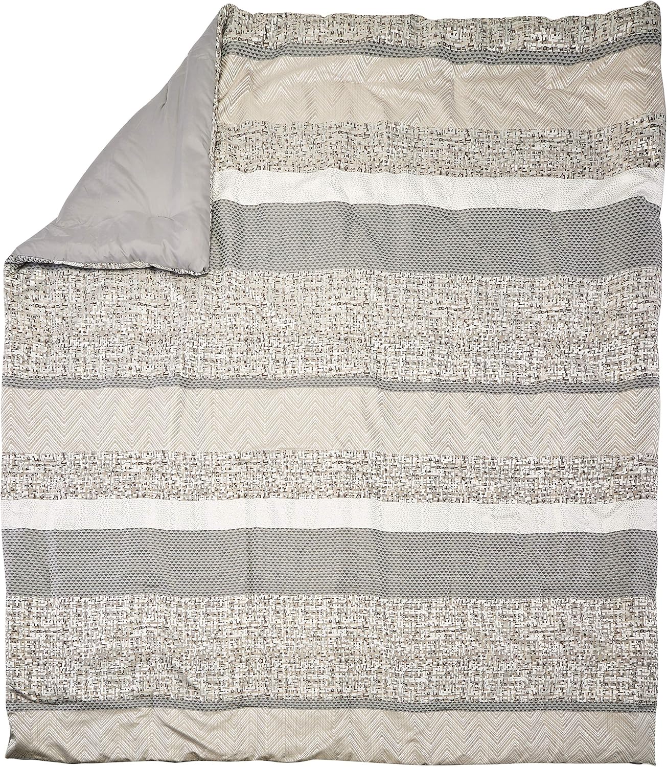 Madison Park Luxury Comforter Set-Traditional Jacquard Design All Season Down Alternative Bedding, Matching Bedskirt, Decorative Pillows, King(104'x92'), Rhapsody, Striped Grey/Taupe 7 Piece