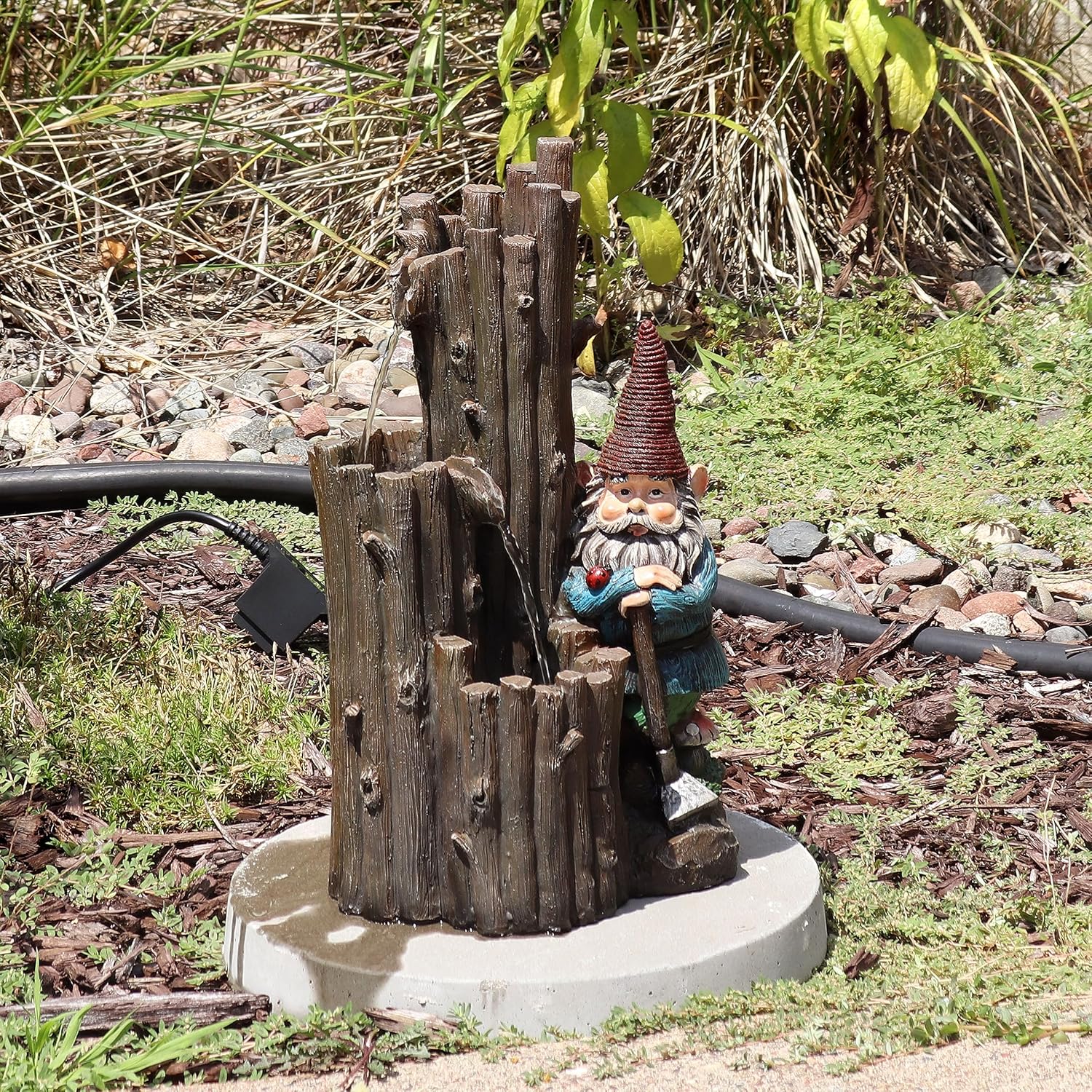 Sunnydaze Resting Gnome Outdoor Water Fountain with LED Light - Gnome Garden Fountain for Patio, Backyard or Deck - 17' High