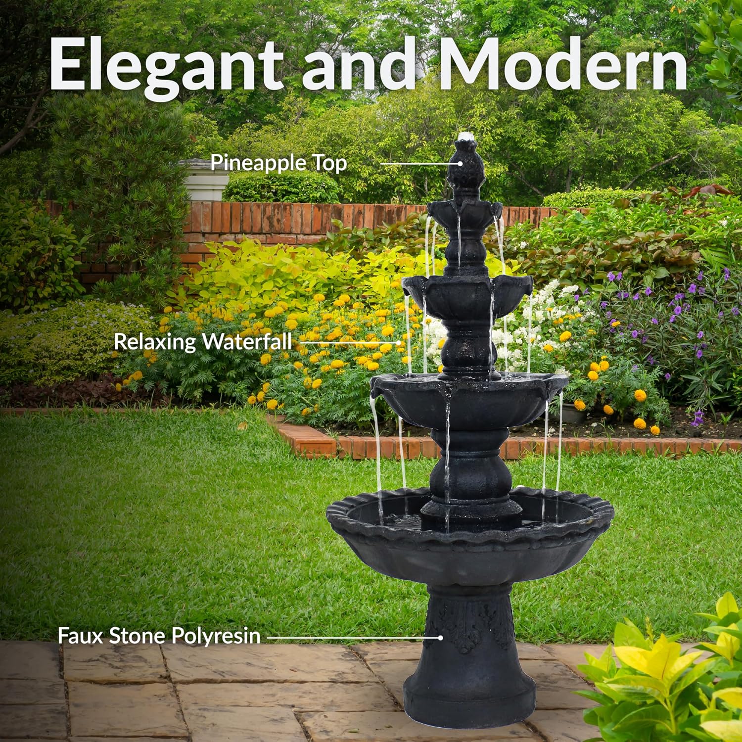Sunnydaze Pineapple 52-Inch 4-Tier Outdoor Water Fountain - Tall Outdoor Fountain for Garden, Patio or Yard - Black