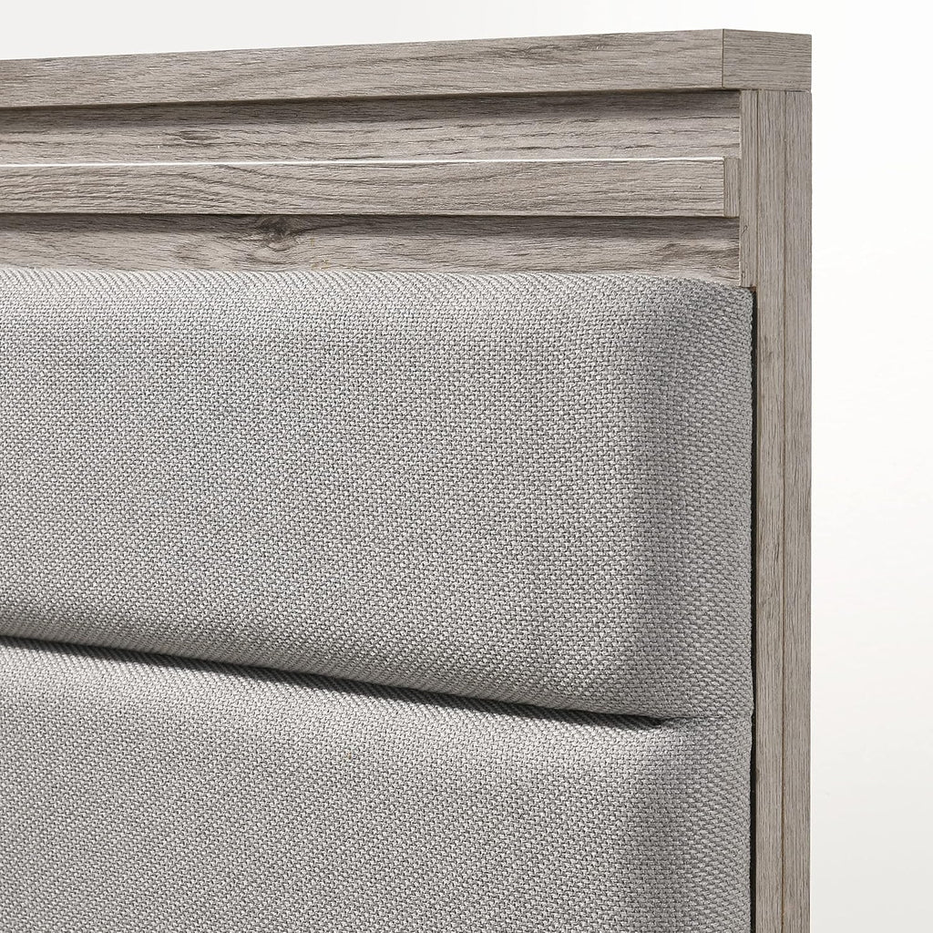 Roundhill Furniture Alvear Upholstered Wood Panel Bed, Dresser, Mirror, Nightstand, and Chest, Queen