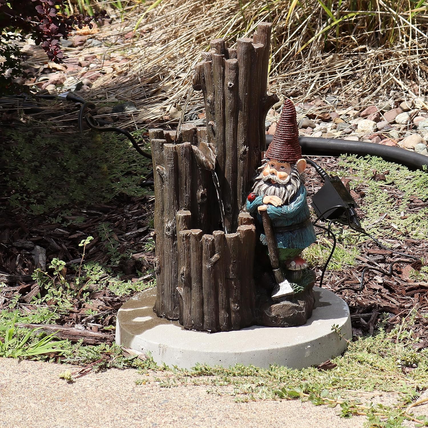 Sunnydaze Resting Gnome Outdoor Water Fountain with LED Light - Gnome Garden Fountain for Patio, Backyard or Deck - 17' High