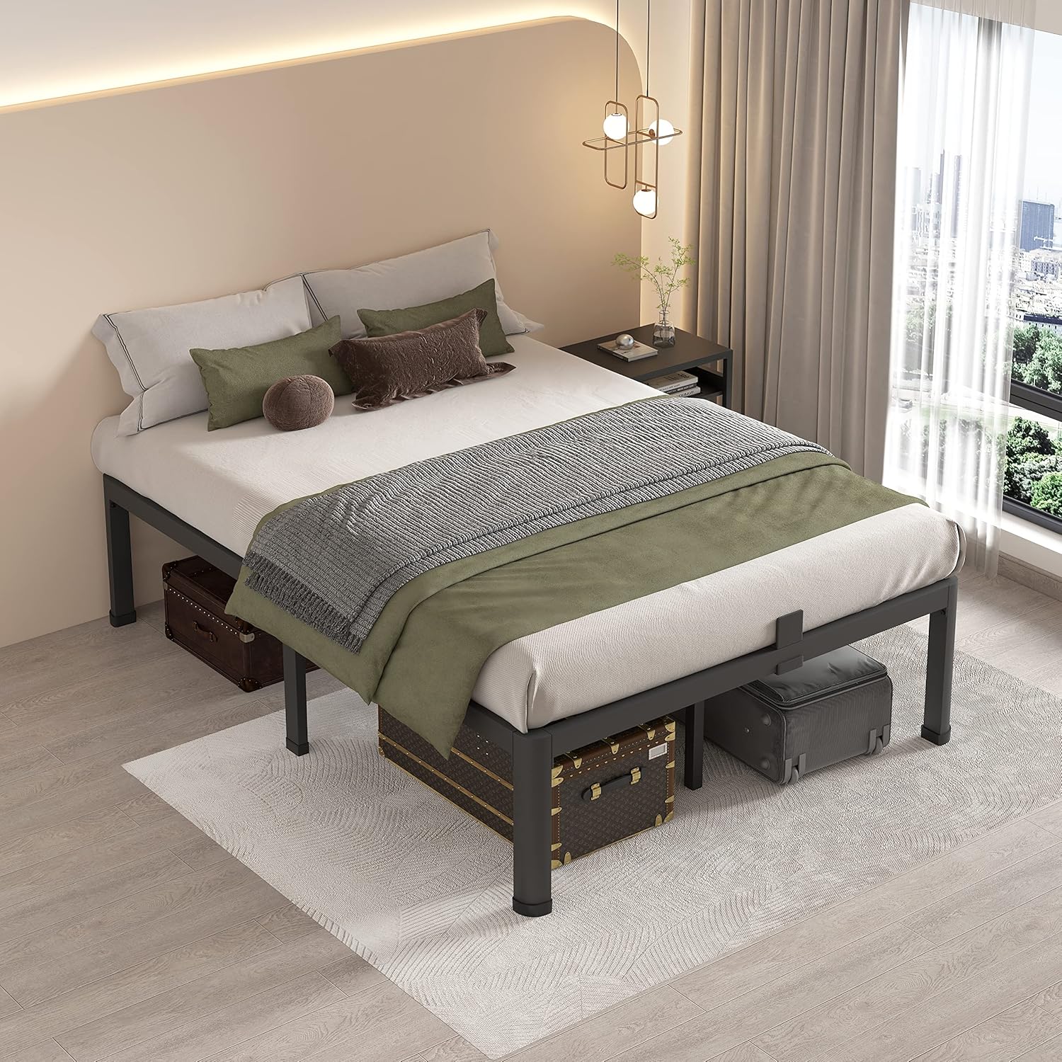 MAF 14 Inch Queen Metal Platform Bed Frame with Round Corner Legs, 3000 LBS Heavy Duty Steel Slats Support, Noise Free, No Box Spring Needed, Easy Assembly