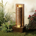Teamson Home Framed Layered Rock Design Patio Water Fountain–Warm Glow Lighting with Steady Flow & Electric Pump, Brown