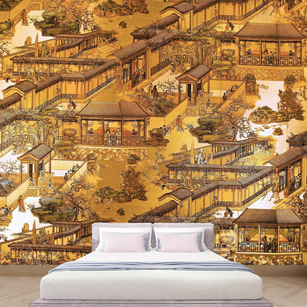wall26 - Traditional Chinese Painting - Fresco Wall Tapestry - Ornate Detail - Asian Motif - Wall Mural, Removable Sticker, Home Decor - 100x144 inches