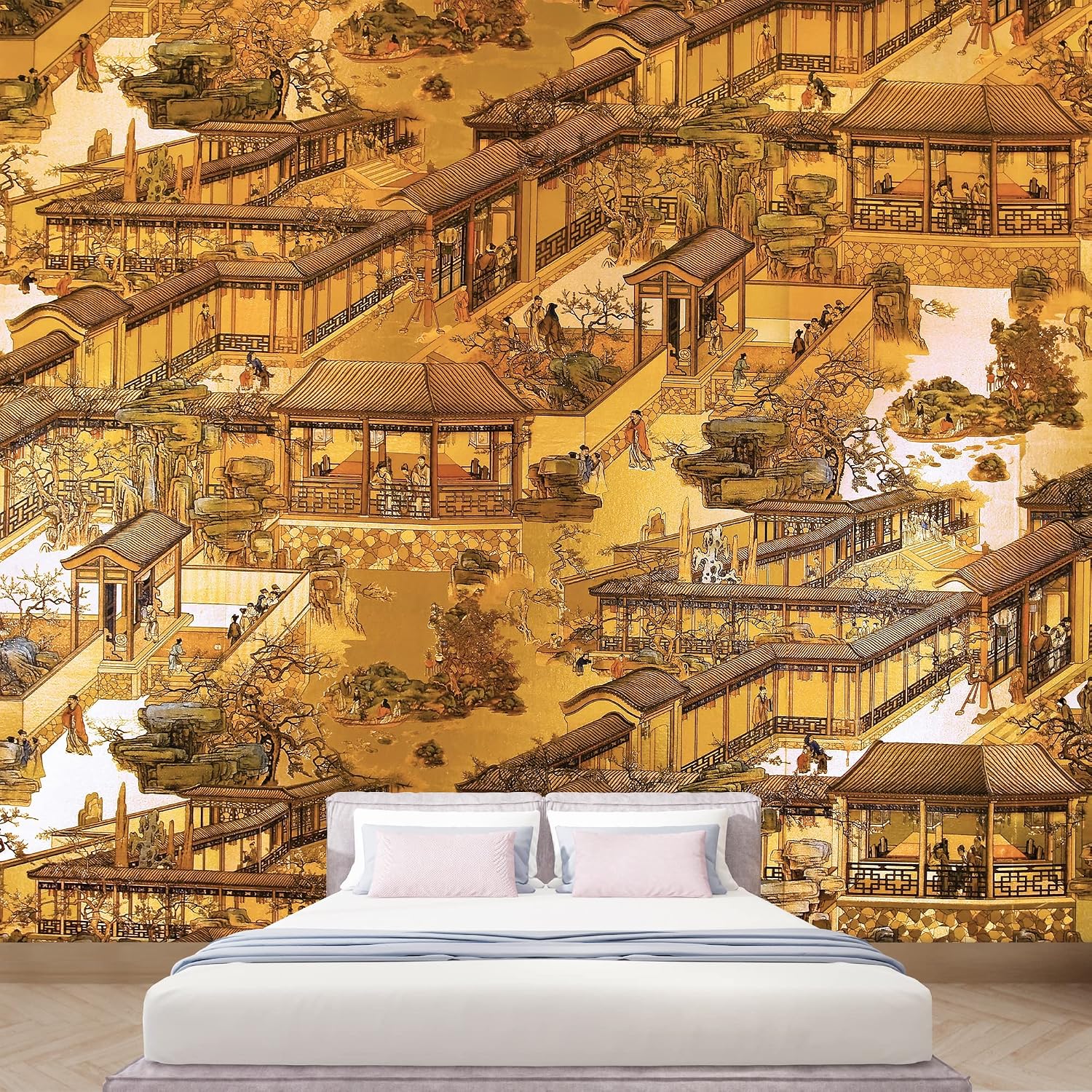wall26 - Traditional Chinese Painting - Fresco Wall Tapestry - Ornate Detail - Asian Motif - Wall Mural, Removable Sticker, Home Decor - 100x144 inches