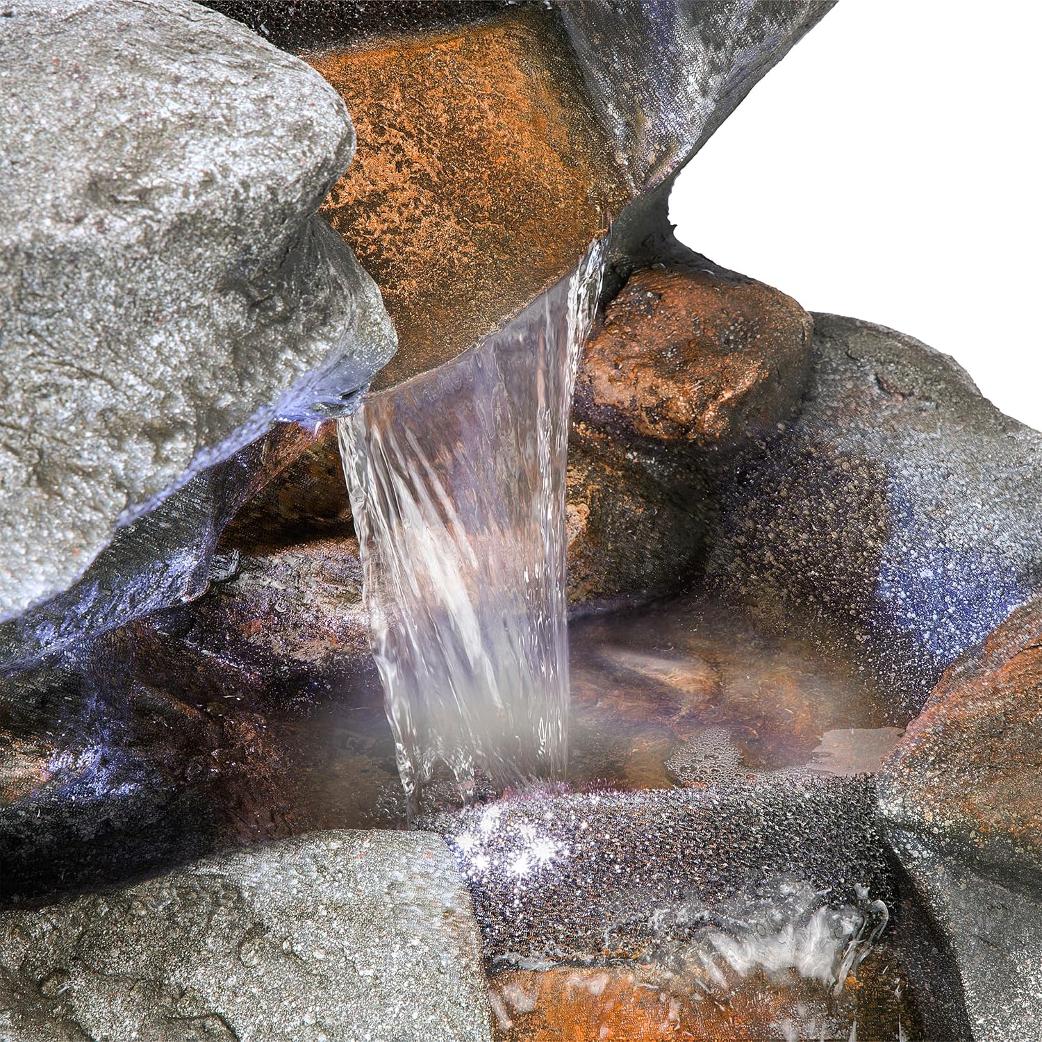 Alpine Corporation WIN1068 Outdoor Floor Rock Water Fountain with LED Lights, 5-Tier Rock Waterfall Fountain 54', Dark Brown