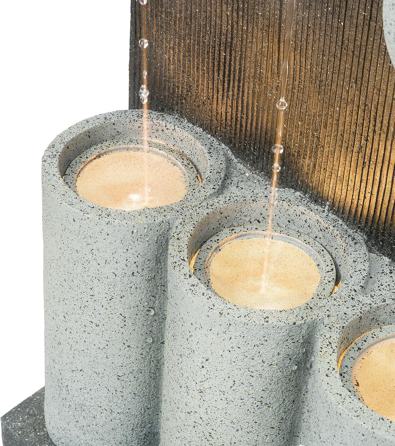 Alpine Corporation 37' Tall Outdoor Floor Calming Infinity Fountain with LED Lights, 3-Tier Modern Water Fountain, Gray
