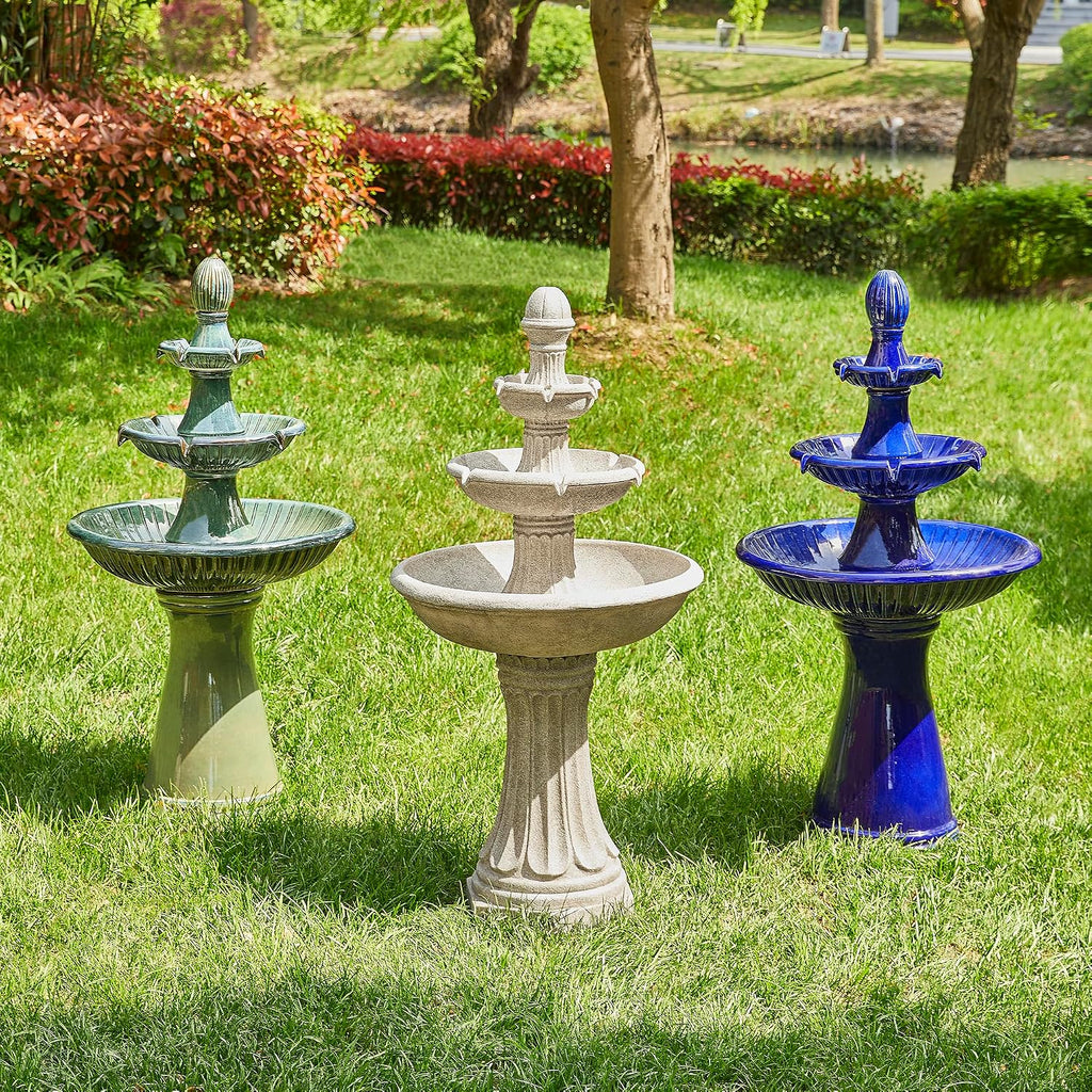 Glitzhome Water Fountain Outdoor Floor-Stand Fountains with LED Light & Pump, Oversized 3 Tier Terrazzo Waterfalls Patio Fountain and Waterfalls Outdoor Yard Fountains for Lawn Garden Backyard Deck