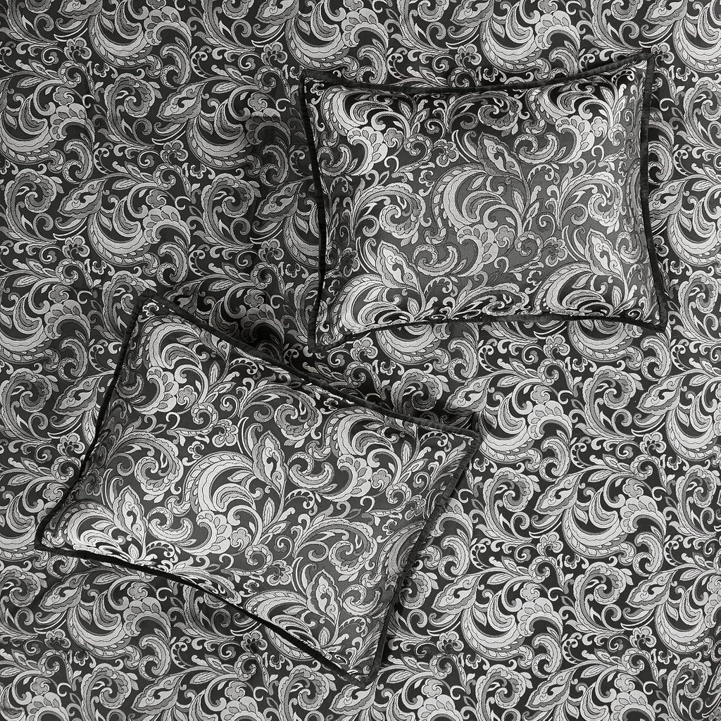 Madison Park Essentials Brystol 24 Piece Room in a Bag Faux Silk Comforter Jacquard Paisley Design Matching Curtains Down Alternative All Season Bedding-Set, Queen(90 in x 90 in), Black 24 Piece