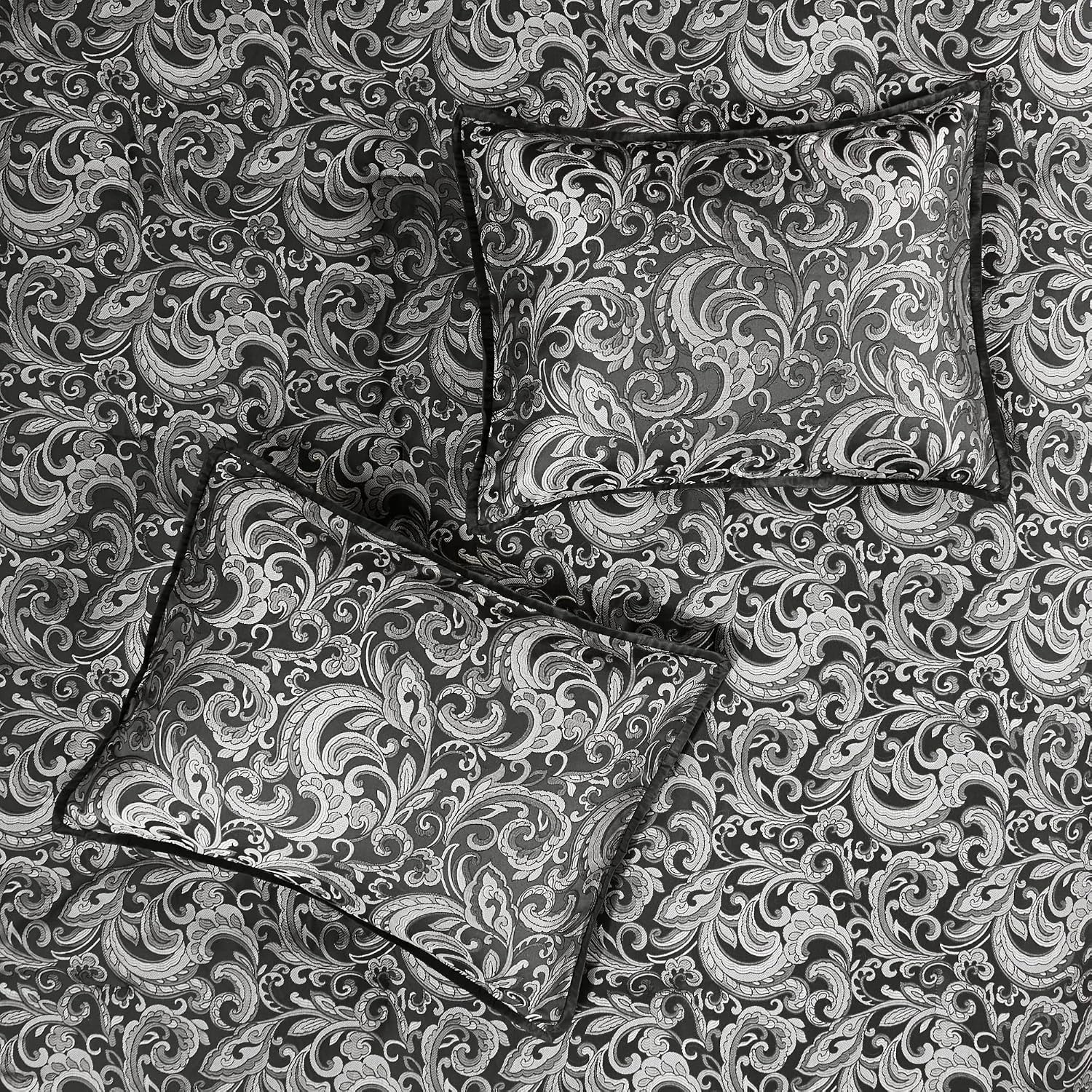 Madison Park Essentials Brystol 24 Piece Room in a Bag Faux Silk Comforter Jacquard Paisley Design Matching Curtains Down Alternative All Season Bedding-Set, Queen(90 in x 90 in), Black 24 Piece