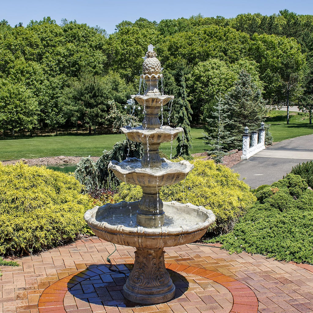 Sunnydaze Grand Courtyard 4-Tier Large Outdoor Water Fountain - 80' Tall Outdoor Fountain - Tiered Electric Garden Water Feature for Patio, Backyard, or Yard - Faux Stone Resin - Earth