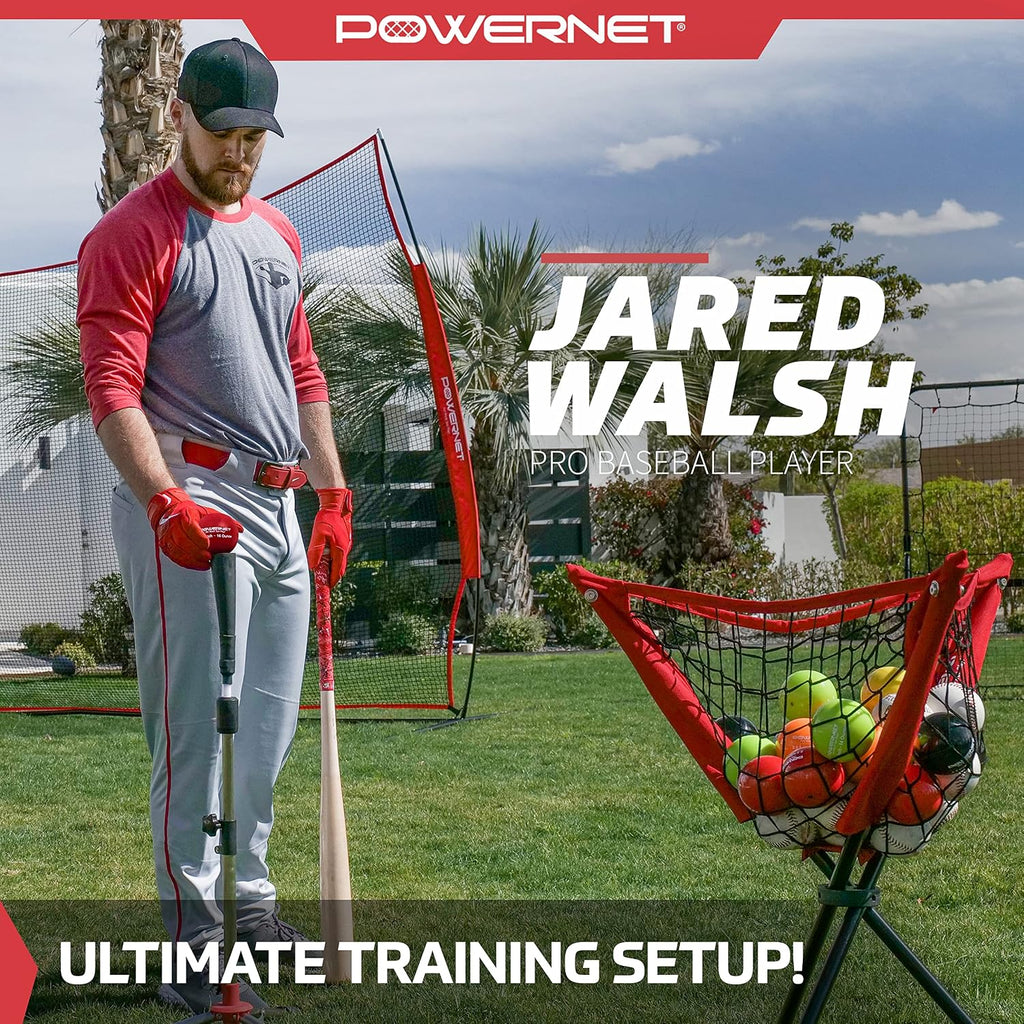 PowerNet Baseball Softball Practice Net 7x7 with Baseball Accessories for Practice Pitching, Batting & Fielding, Ball Caddy, Weighted Baseballs, Tee