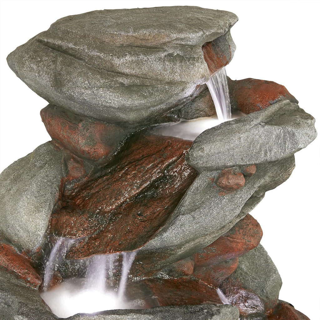 Alpine Corporation WIN1548 Outdoor Floor Cascading Stone Fountain with LED Lights, Tiered Garden Water Fountain, 53' H, Gray