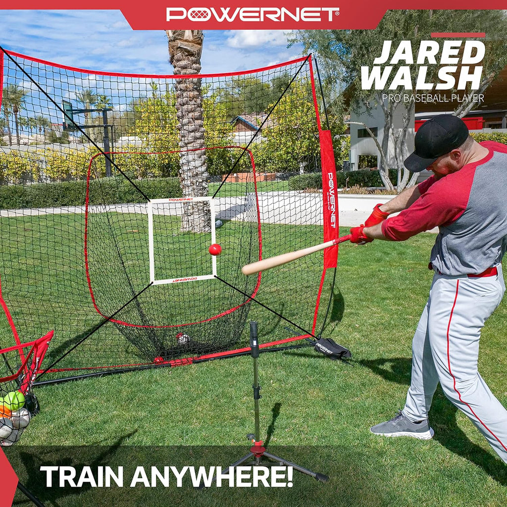 PowerNet Baseball Softball Practice Net 7x7 with Baseball Accessories for Practice Pitching, Batting & Fielding, Ball Caddy, Weighted Baseballs, Tee