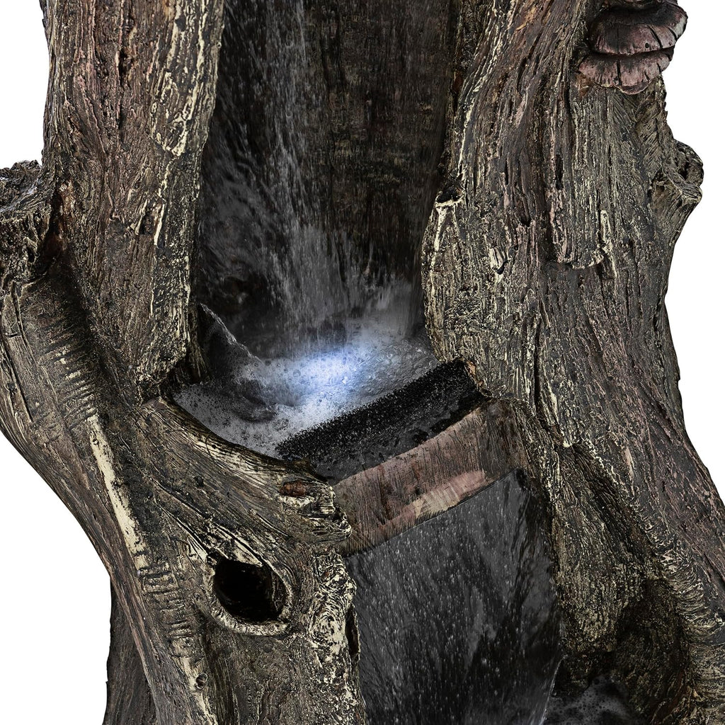 Alpine Corporation WIN258 Outdoor Rainforest Waterfall Tree Trunk Floor Fountain with LED Lights, Tiered Garden Decor, 41' H, Brown