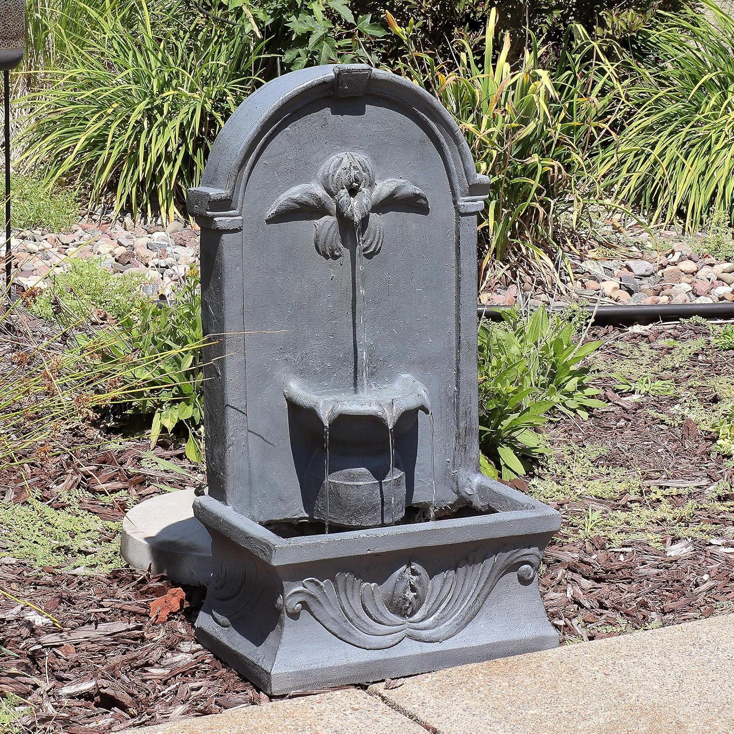 Sunnydaze 28-Inch Outdoor French-Inspired Flat Back Water Fountain - Glass Fiber Reinforced Concrete Construction