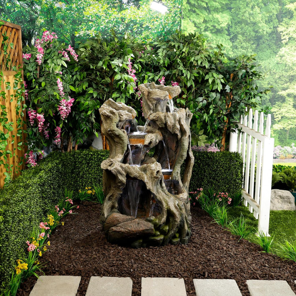 Alpine Corporation WIN1398 Outdoor Cascading Willow Tree Floor Fountain with Cool White LED Lights, 53' Tall