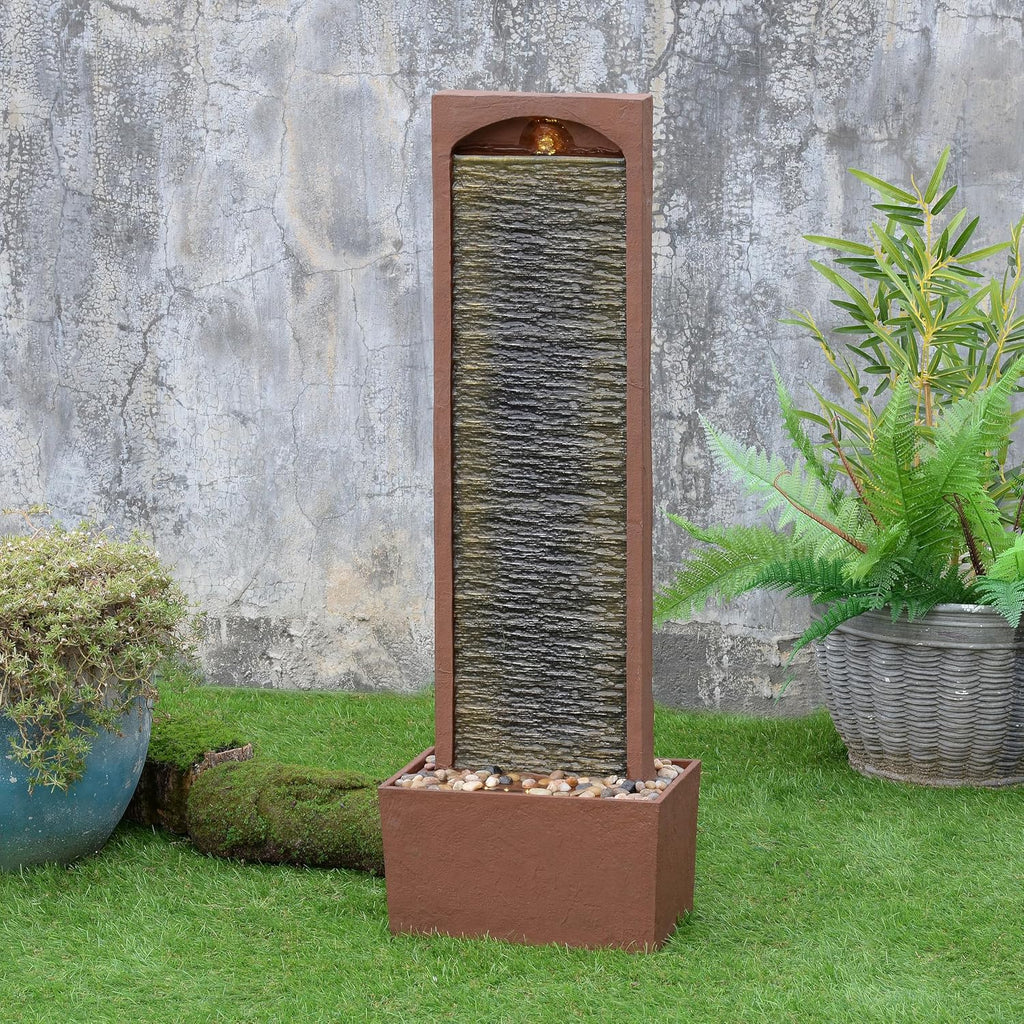 Teamson Home 38.5' Faux Slate Contemporary Outdoor LED Waterfall Fountain with Pebble Base, Red Rock