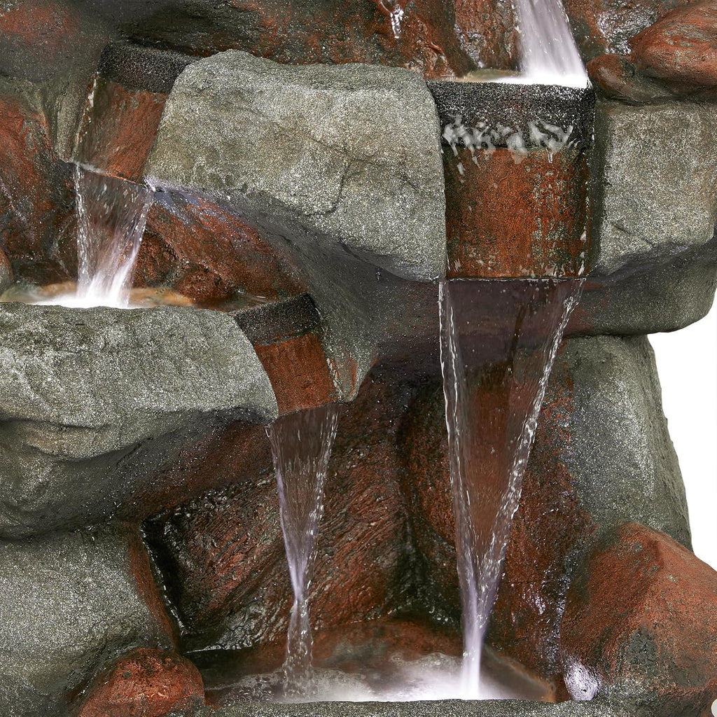 Alpine Corporation WIN1548 Outdoor Floor Cascading Stone Fountain with LED Lights, Tiered Garden Water Fountain, 53' H, Gray
